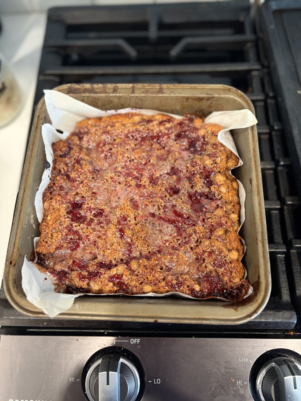A freshly baked golden tray bake